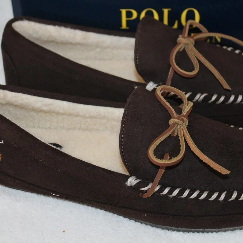 POLO RALPH LAUREN MEN'S‎ MICROSUEDE SLIPPERS BROWN